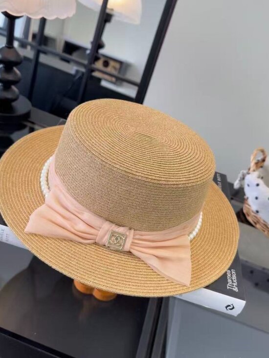 CC Logo Pearl Straw Boater Hat